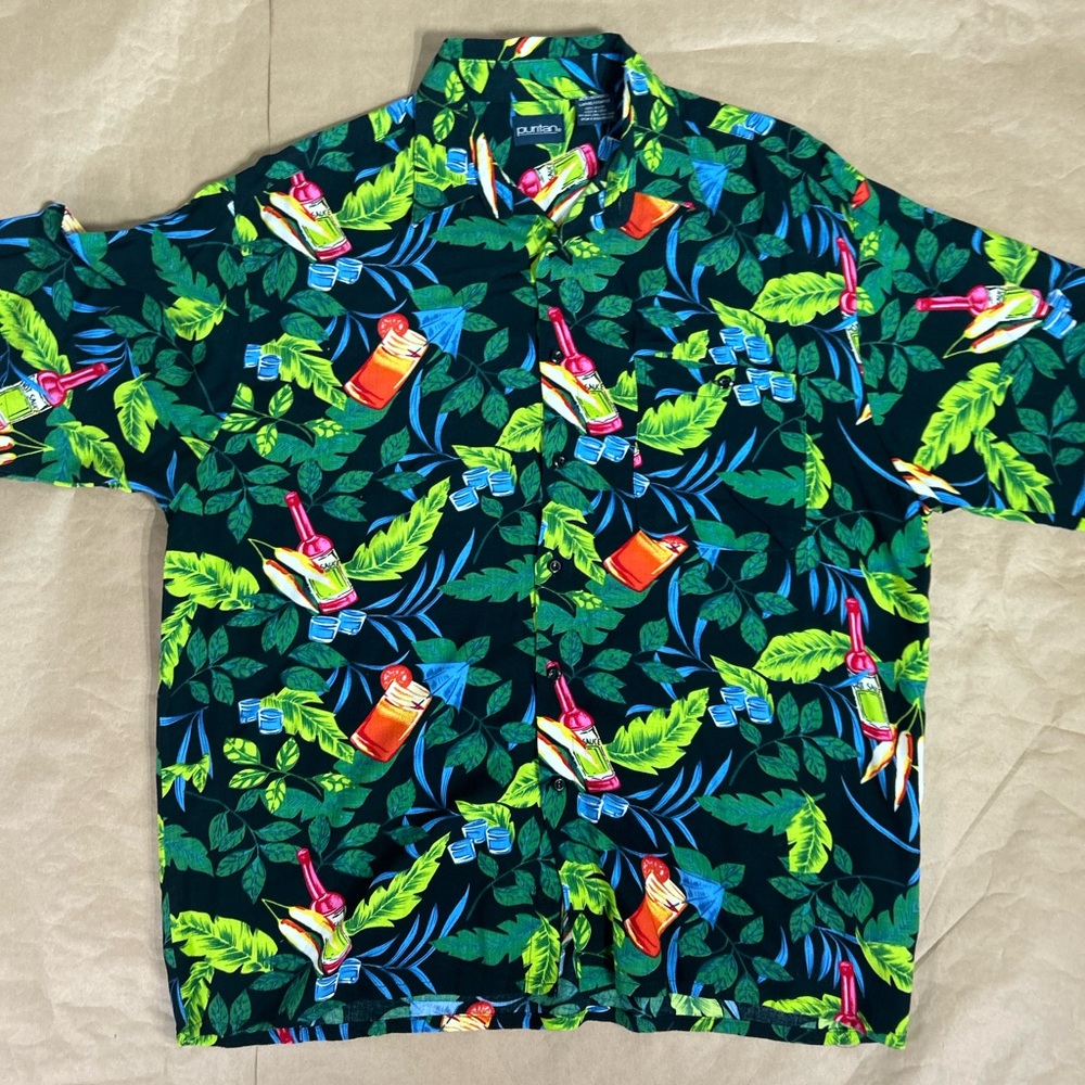 Puritan Vibrant Leaf and Drink Print Men's Shirt